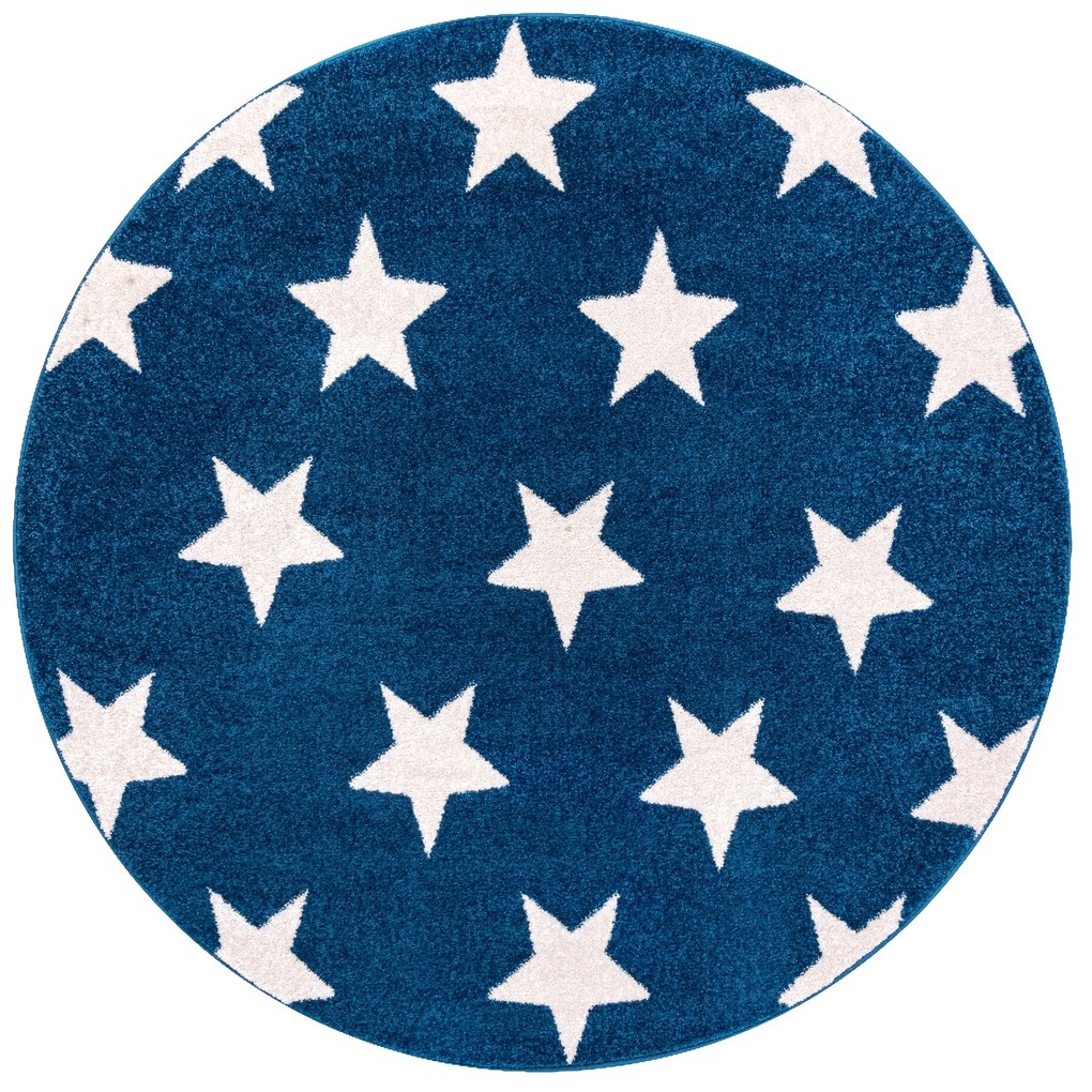 Okrúhly koberec SKETCH - FA68  Marocká  ďatelina,Mreža, modro biela - hviezdy