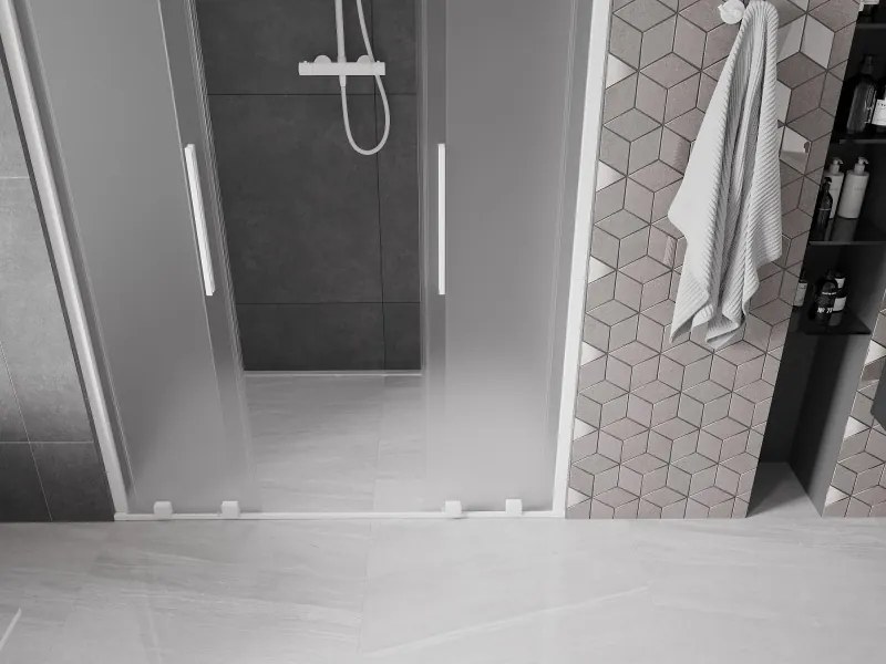 Mexen Velar Duo, posuvné sprchové dvere do otvoru 150 cm, 8mm sklo námraza, biela matná, 871-150-000-32-20