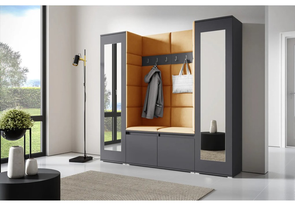 Predsieňová stena AMI 31 So zrkadlom Grafit Tmavo žltá