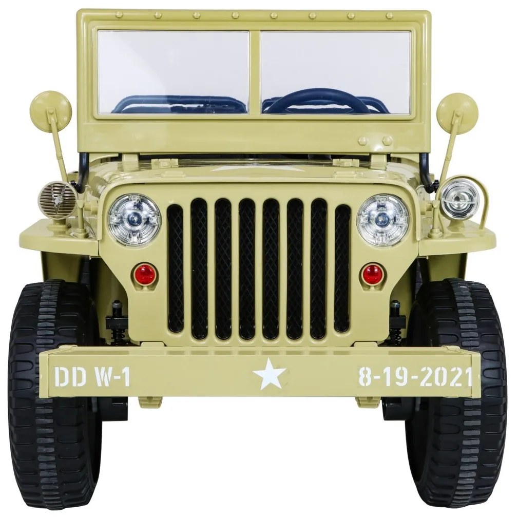 RAMIZ Elektrické autíčko - Retro vojenské vozidlo 4x4 - piesková - 158cm x 80cm x 82cm - MOTOR - 4x45W BATÉRIA - 12V / 14Ah- 2