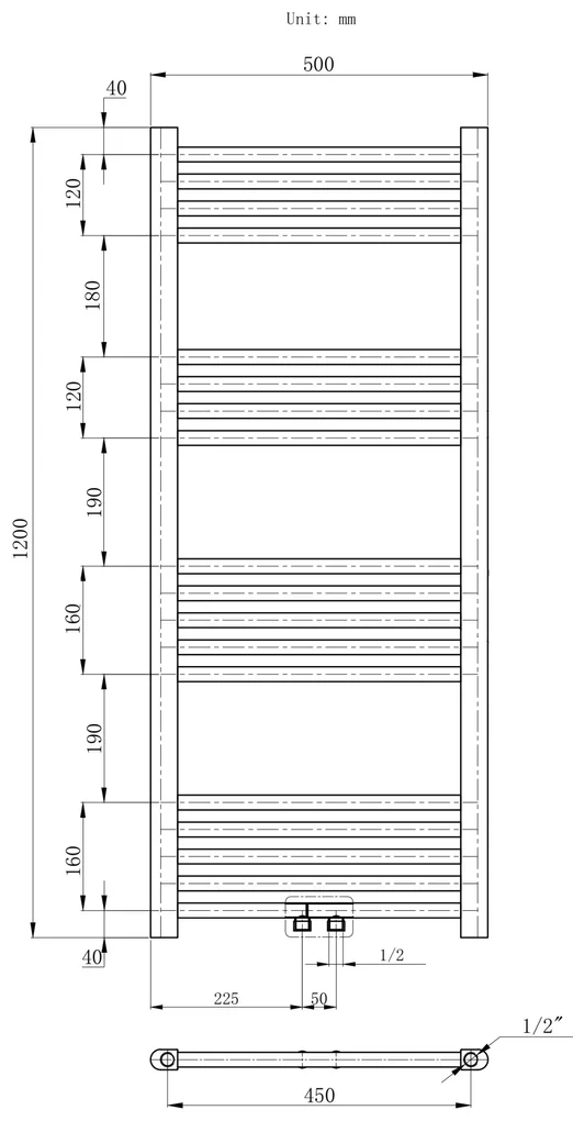 Erga Simple, vykurovacie teleso 1200x500 mm, 487 W, čierna, ERG-LAV-SIMP-12050-BK