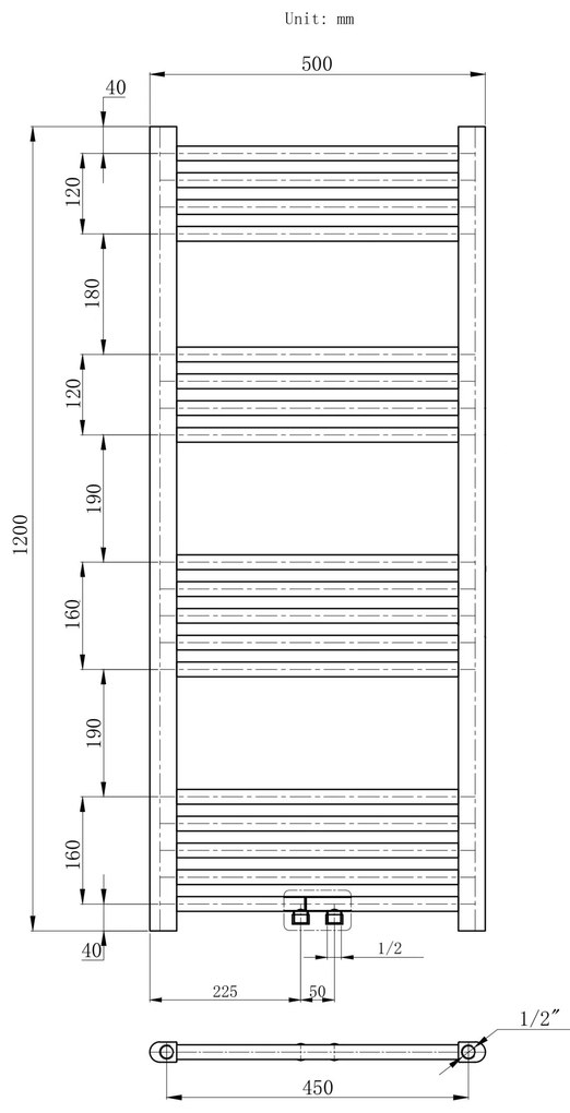 Gamma Erga Simple, vykurovacie teleso 1200x500 mm, 487 W, čierna, ERG-LAV-SIMP-12050-BK