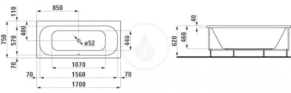 LAUFEN Solutions Vaňa s konštrukciou a L-panelom ľavým, 1700 mm x 750 mm, biela H2235350000001