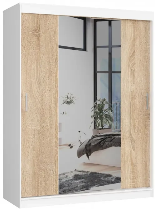 Šatníková skriňa s posuvnými dverami 150 cm CLP biela / sonoma