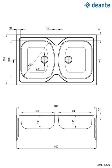 Deante ZM5_0200 - Kuchynský drez TANGO 50x80 cm satén