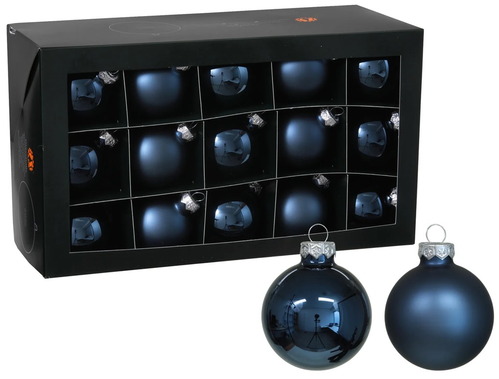 Kolekcia sklenených gúľ vo farbe nočná modrá Variant: Hviezdy, Ø:4cm, 12ks