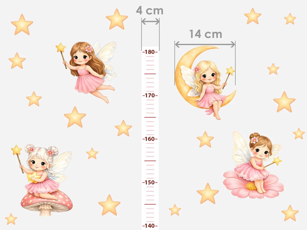 Meter ružovej víly nálepky na stenu pre dievčatá výška 160 cm