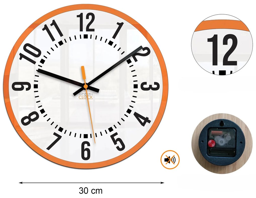 Nástenné hodiny Oskar 30 cm biele/oranžové