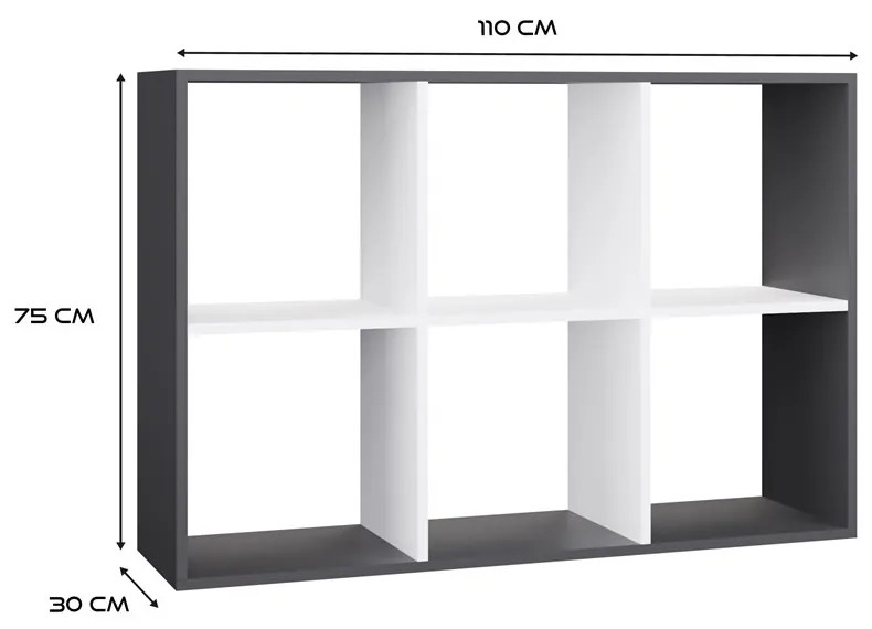 Regál Malax 2x3 110 cm antracit/bílý