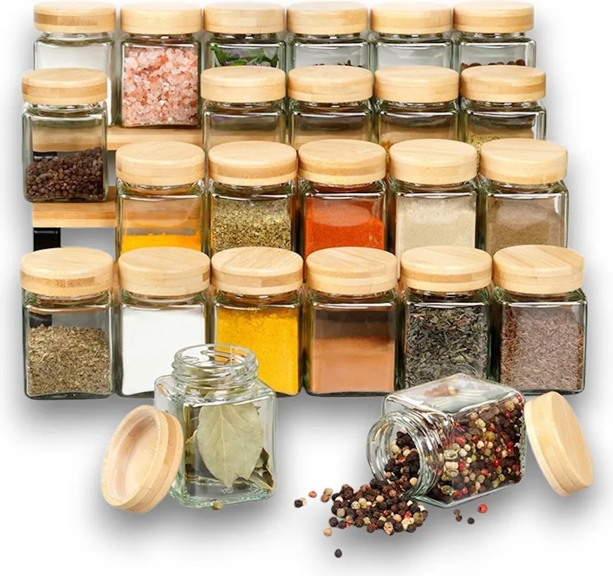 Hranatá korenička s bambusovým viečkom (100 ml) VILDE 5,5 x 5,5 x 7,5 cm