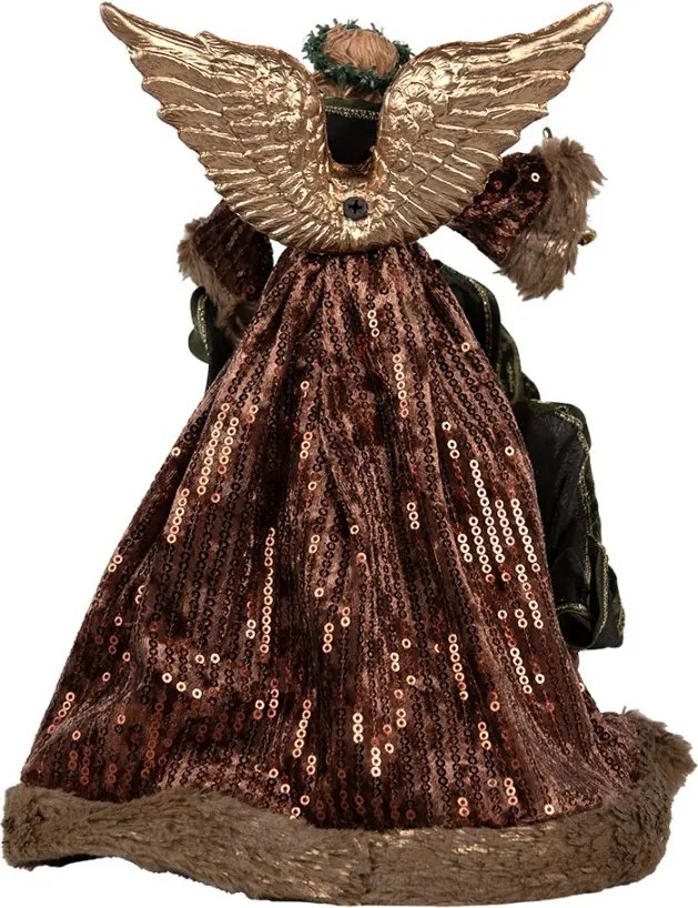 Anjel v ozdobných hnedých šatách na špičku stromčeka Angel Chris - 16*10*28 cm