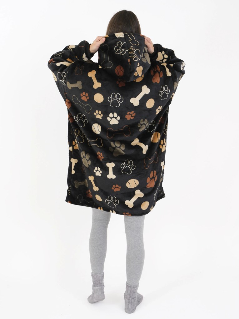 Baránková mikina mikroplyš – Psie labky čiernej veľkosť M