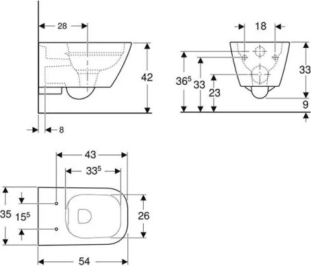 Geberit 500.208.01.1 - Závesné WC Rimfree Smyle Square keramika/biela