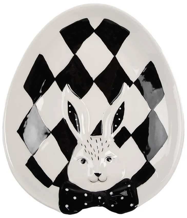 Čiernobiely keramický dezertný tanierik Black&White Bunny - 21*18*4 cm