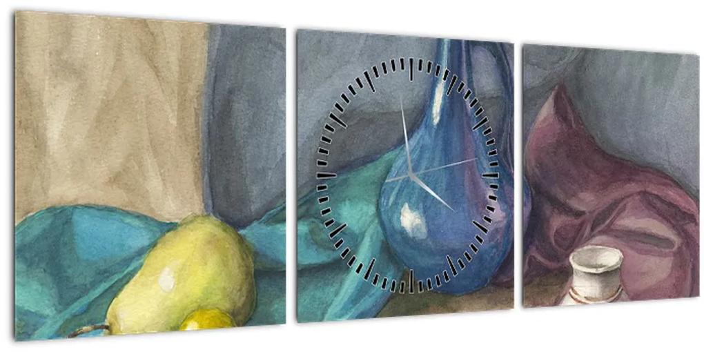 Obraz - Maľované zátišie (s hodinami) (90x30 cm)