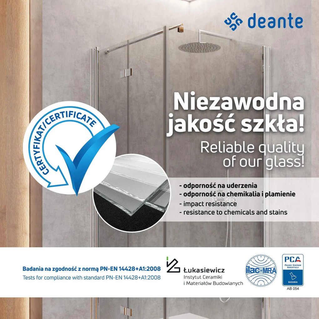 Deante Mokko, Walk-in sprchová zástena 100cm, výška 200cm, 8mm číre sklo s ActiveCover, čierny profil, KQM_N30P