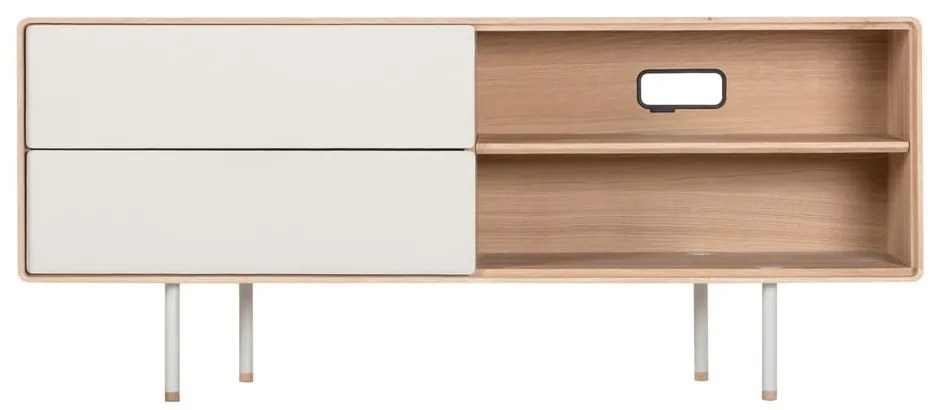 TV stolík z dubového dreva v bielo-prírodnej farbe 150x64 cm Fina – Gazzda
