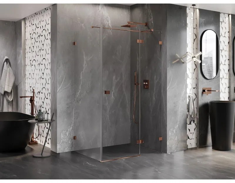 Mexen Lunar T, výklopný sprchový kút pravý 130 x 120 cm, 8mm číre sklo, profil ružové zlato, 834T-130-120-60-00-P