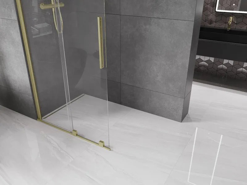Mexen Velar, posuvné dvere do otvoru typ Walk-In 90 cm, 8mm číre sklo, zlatá matná, 871-090-000-03-55