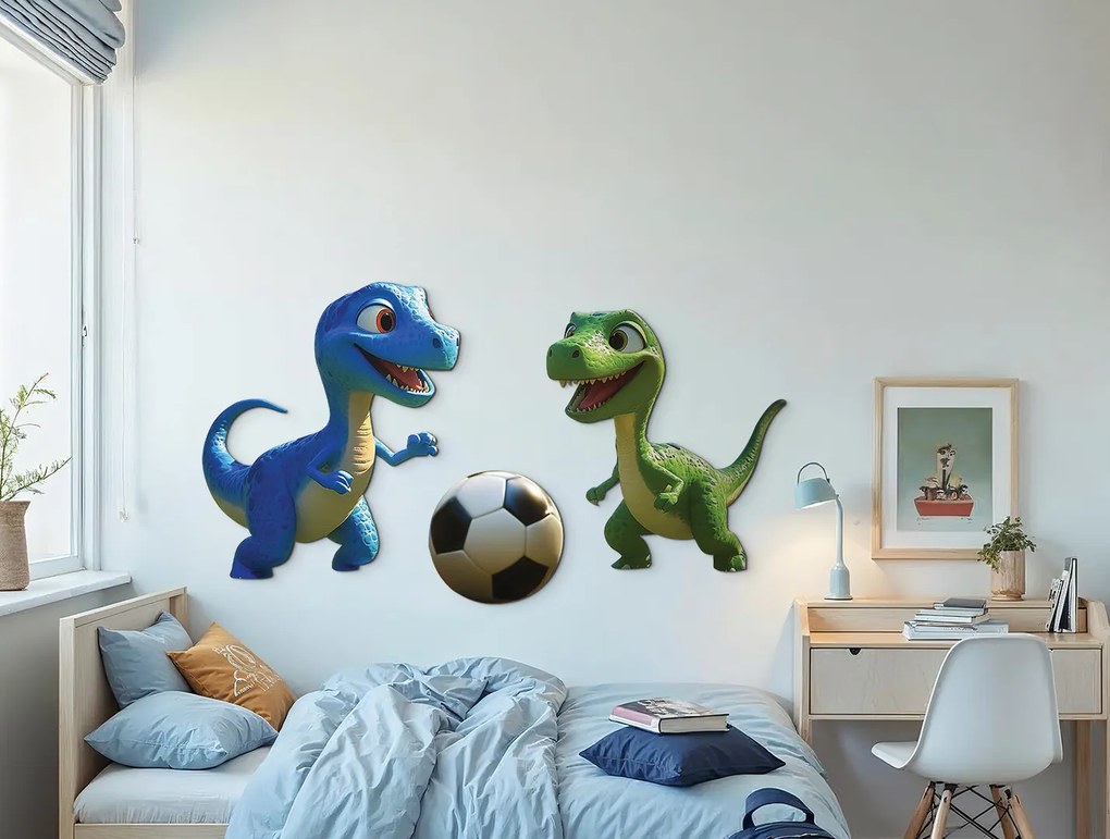 drevko | Dekorácia na stenu Zápas malých dinosaurov 61 x 120 cm