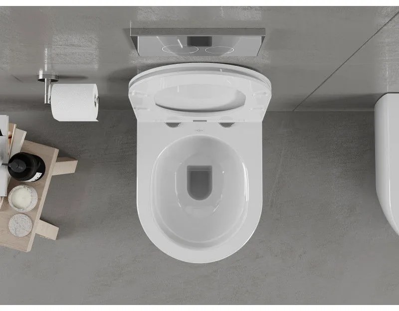 Mexen Carmen závesné wc Rimless s toaletným Slim sedátkom z duroplastu, biela - 30880300