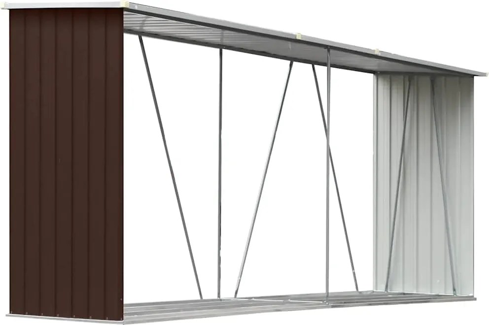 vidaXL Záhradná kôlňa na drevo galvanizovaná oceľ 330x84x152 cm hnedá