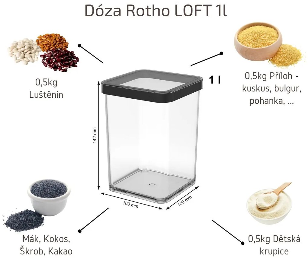 Dóza na potraviny 1l Rotho Loft - MIDDLE Black, černá