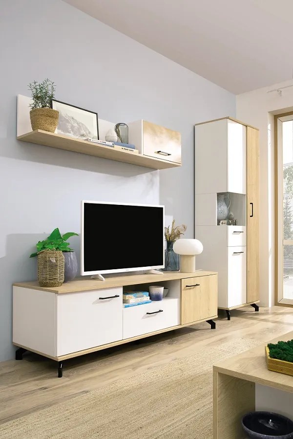 Komoda Madison s LED osvetlením - dub piškótový / biela
