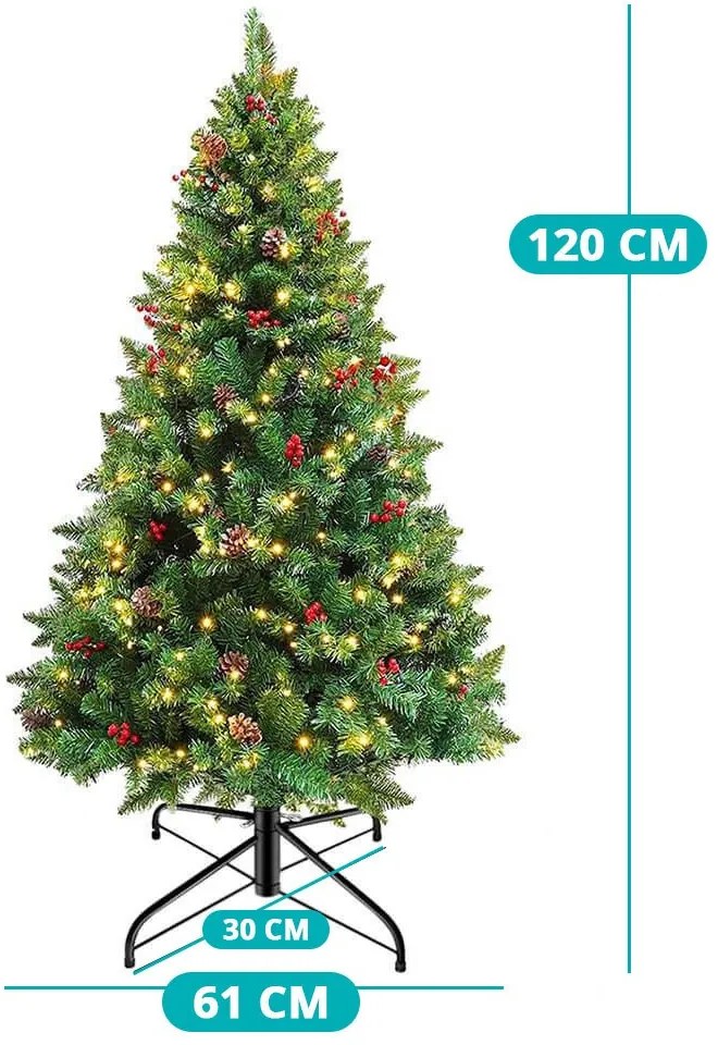 Vianočný stromček s LED diódami, rôzne typy, teplá biela, 100 LED- ov, 120 cm