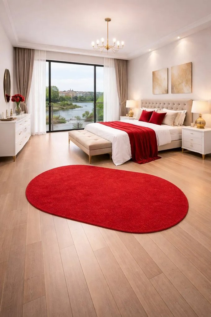 Vopi, Kusový koberec Eton červený ovál, 80x150, červená, kuchyňa