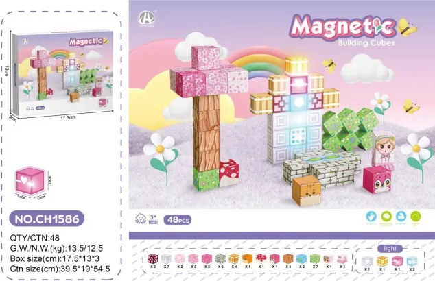 Magnetická stavebnica MAGNETIC Rozprávkové mestečko, 48 dielikov