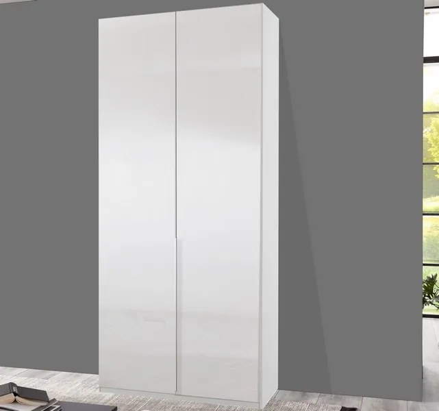 Šatníková skriňa New York D, 90 cm, biela / biely lesk