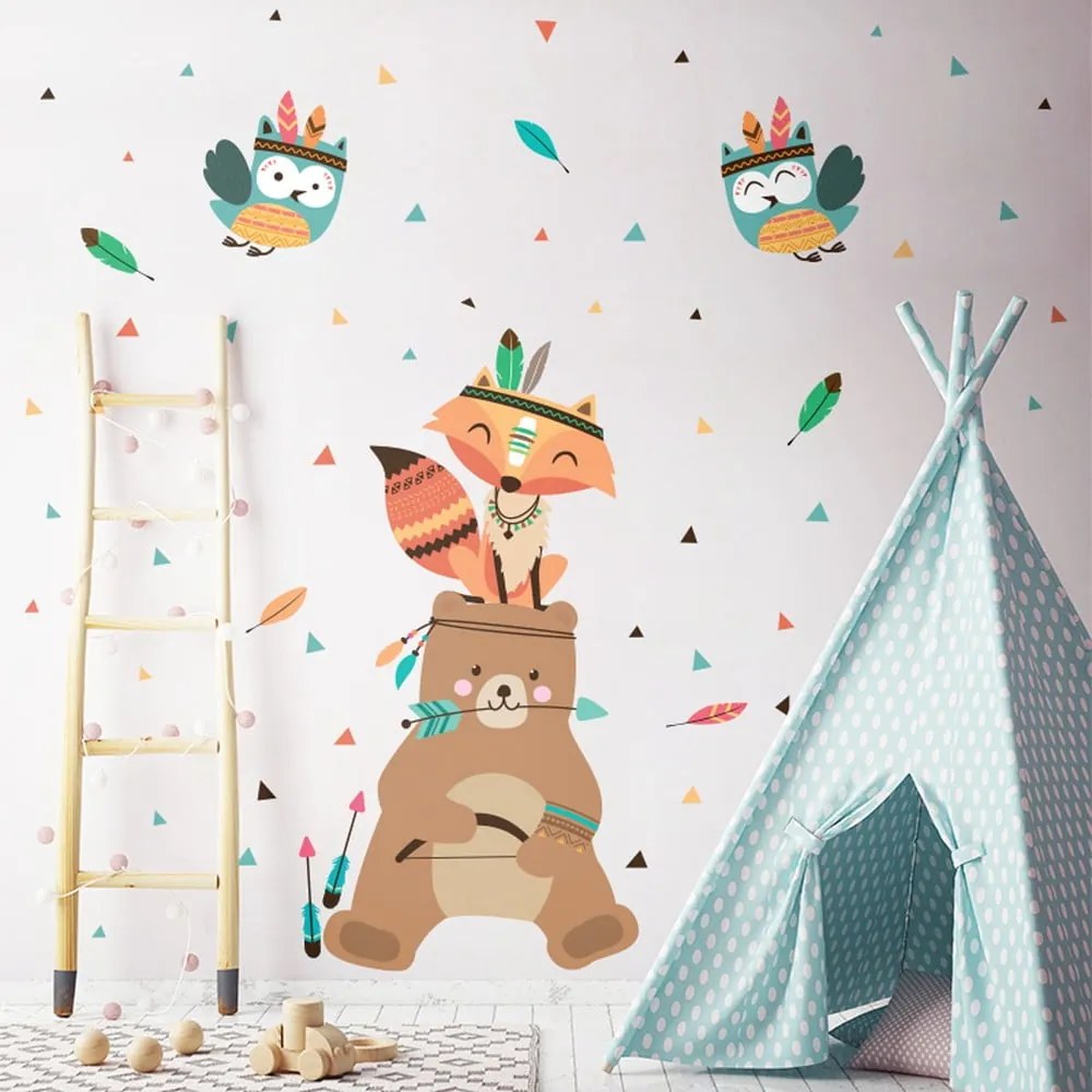 Detské samolepky na stenu Ambiance Bear Indian Happy