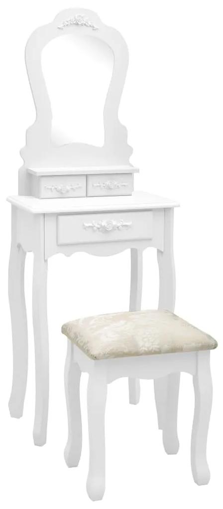 Toaletný stolík so stoličkou, biely 50x59x136 cm, paulovnia