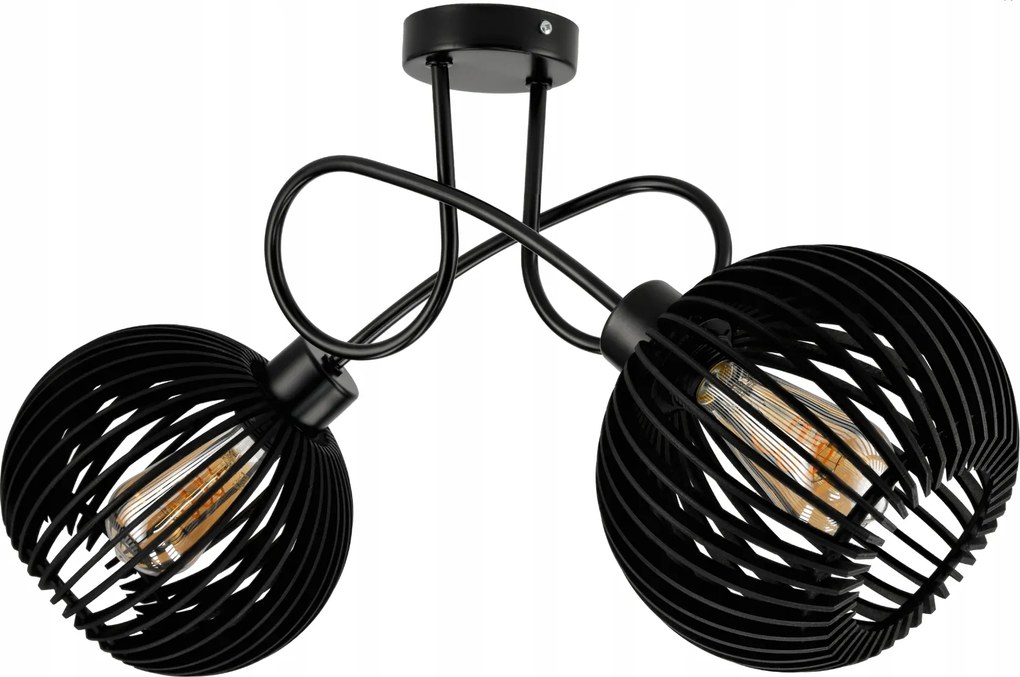 BERGE LED stropné svietidlo 2XE27, drevené, čierne