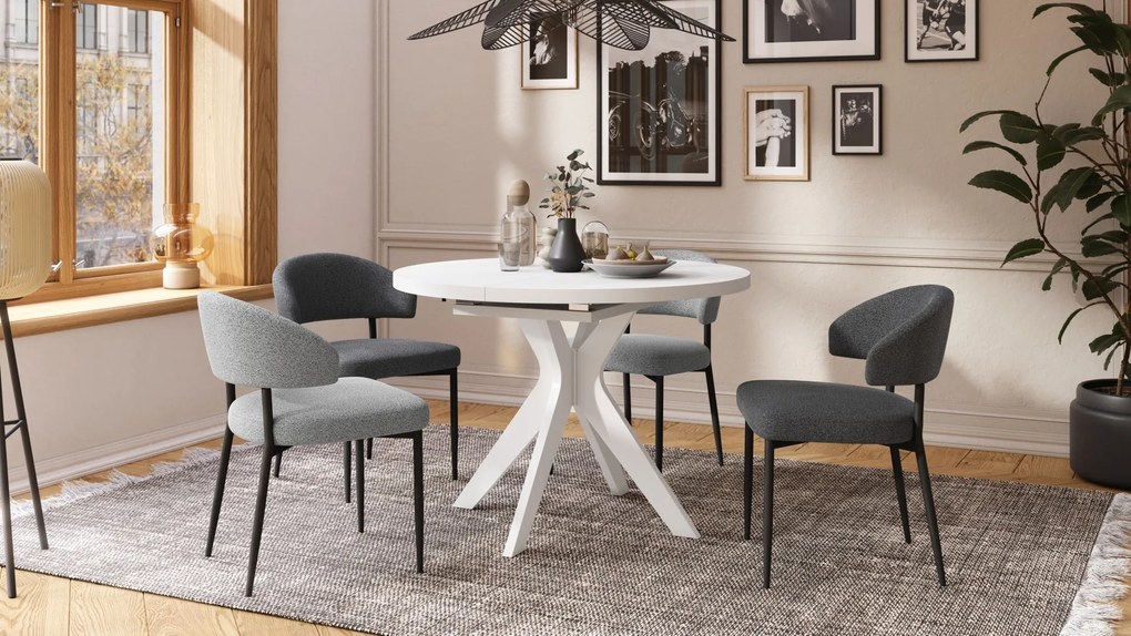 RENZO Biely - OKRÚHLY STÔL Ø110 ROZKLADACÍ DO 180 cm | DO KUCHYNE JEDÁLNE OBÝVAČKY RETRO