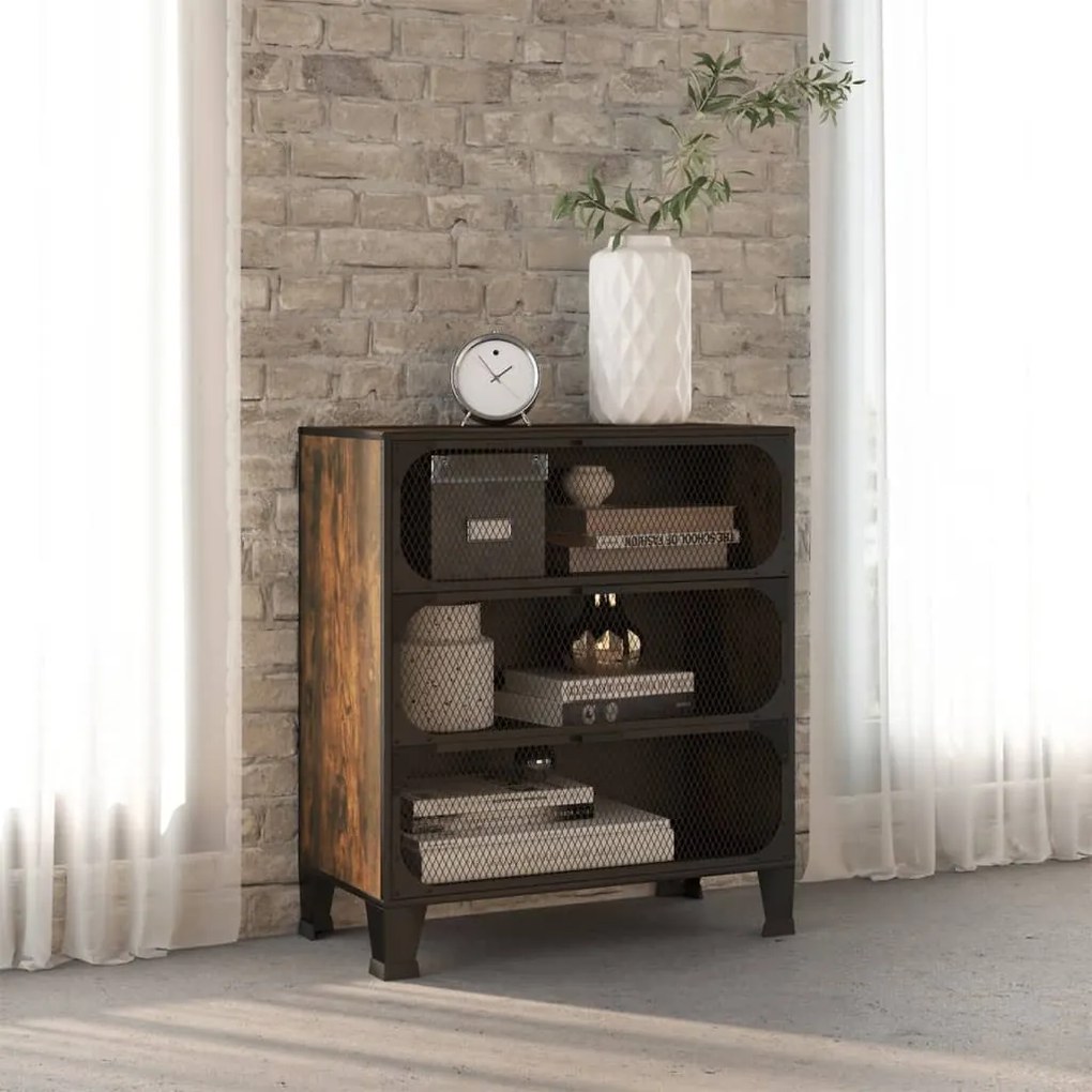 vidaXL Úložná skrinka rustikálna hnedá 72x36x82 cm kov a MDF