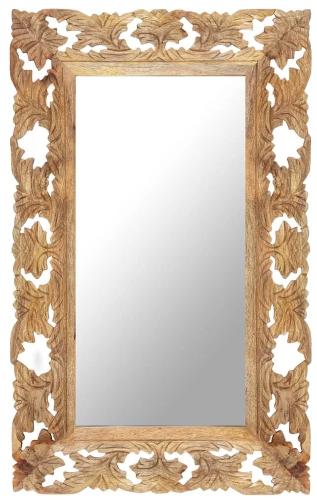 vidaXL Ručne vyrezávané zrkadlo hnedé 80x50 cm masívne mangovníkové drevo