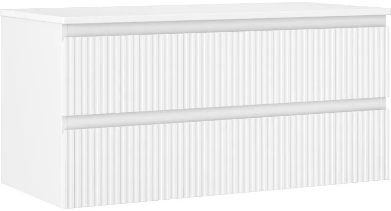 Mexen Rivel, kúpeľňová skrinka 100 cm s hornou časťou, 2 zásuvky, drážkovaná, biela matná, 91A20-10047-2-BFFC01