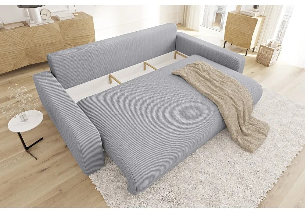 Svetlosivá menčestrová rozkladacia/s úložným priestorom pohovka 234 cm Sara – Ropez