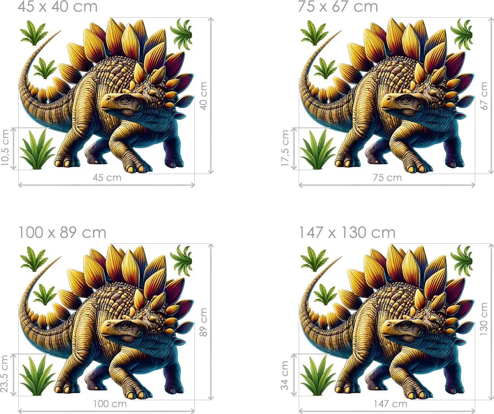 Stegosaurus textilní prelepiteľná nálepka na stenu list 45 x 40 cm