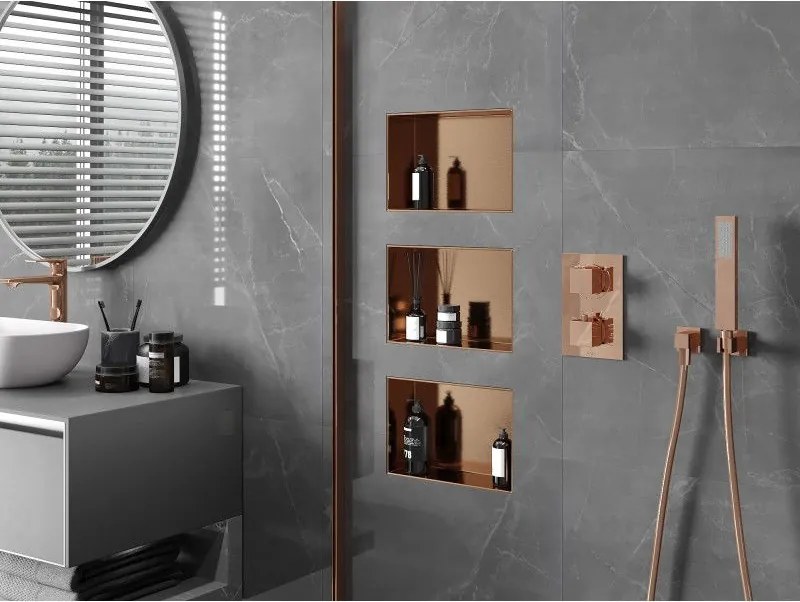 Mexen X-Wall-NR, polica na zapustenie bez príruby 30 x 20 cm, medená matná - 19C1302010