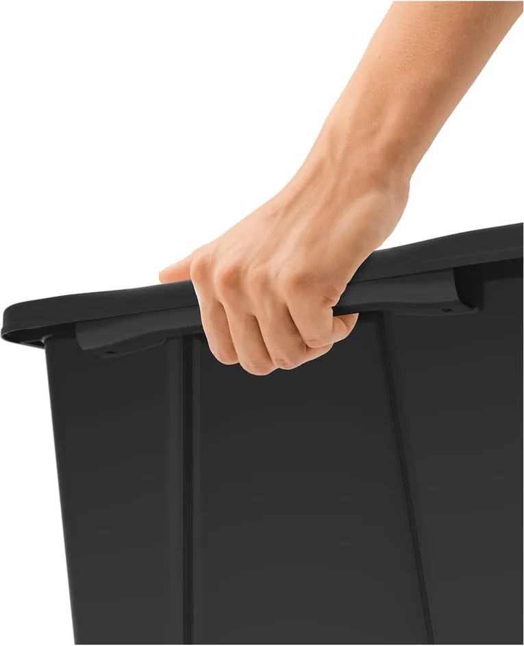 Lesklo čierny plastový úložný box s vekom Evo Easy - Rotho