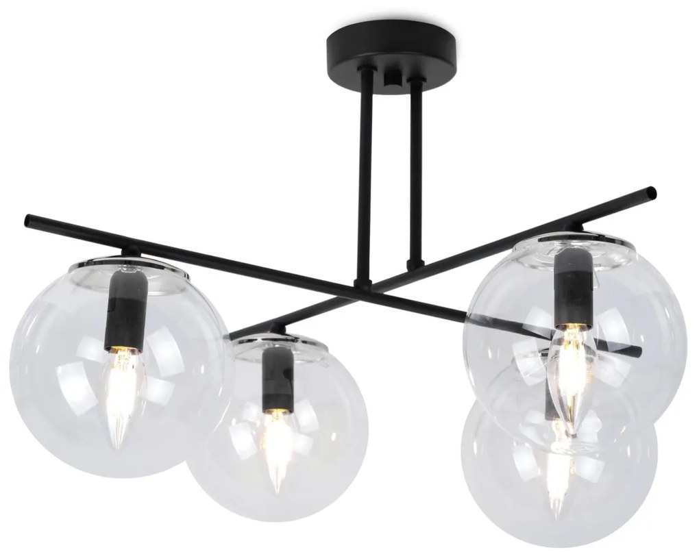 Stropné svietidlo Paris, 4x transparentné sklenené tienidlo, ch