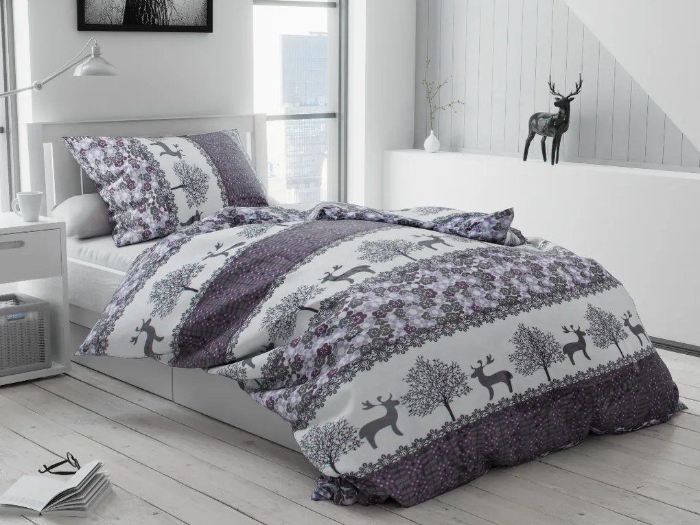 Mikroplyšové obliečky Vianoční soby sivé