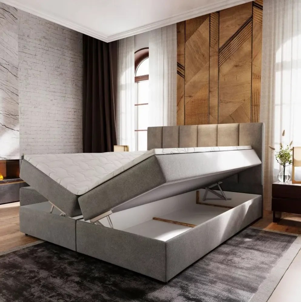 Čalúnená posteľ boxspring MERALIS 160x200 cm sivá Matrac: Matrace Bonell pružinová