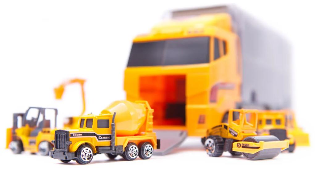 KIK Transporter truck TIR launcher + kovové autá stavebné stroje