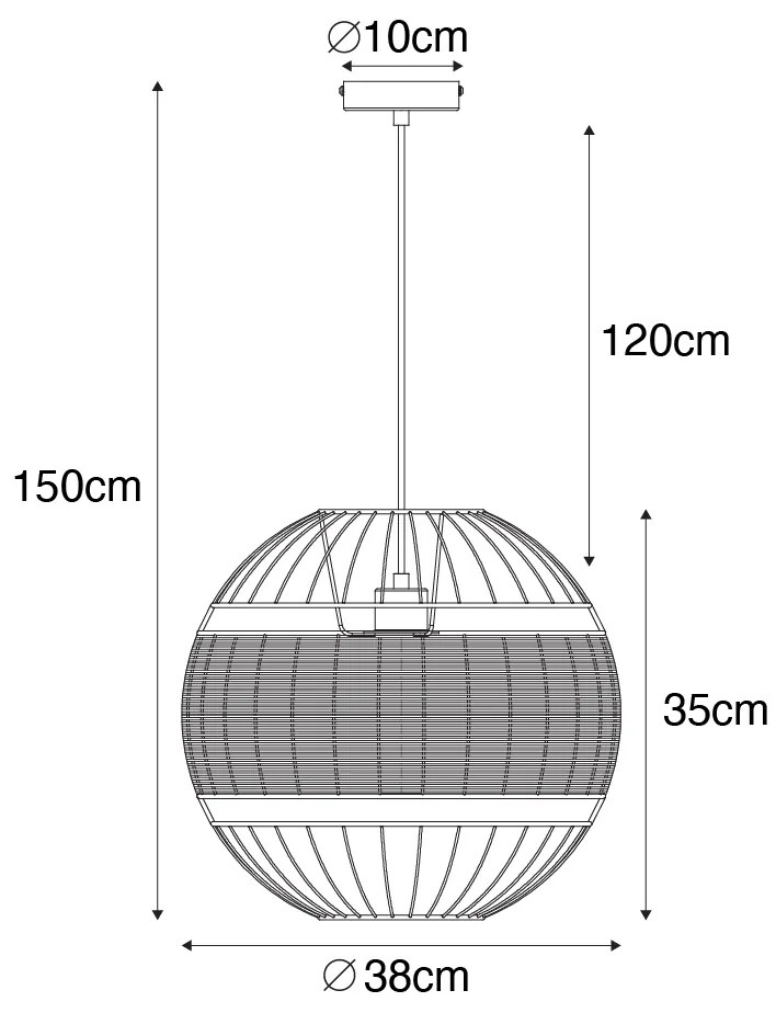 Orientálne závesné svietidlo čierne s ratanom 38 cm - Emir