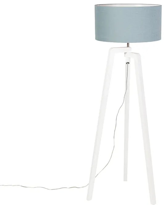 Stojaca lampa trojnožka biela drevená s minerálnym tienidlom 50 cm - Puros