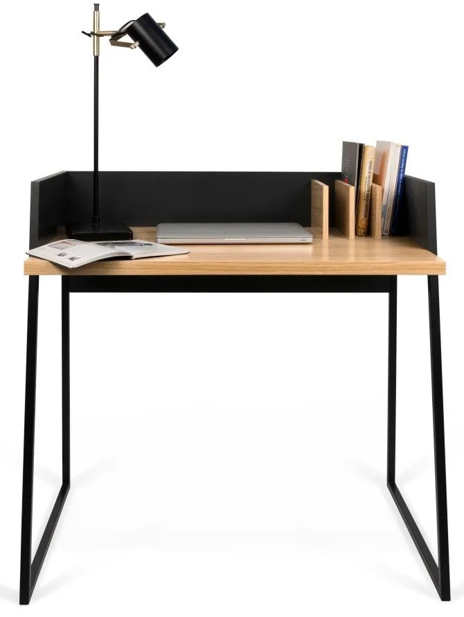 Čierny pracovný stôl s detailmi v dekore dubového dreva TemaHome Volga